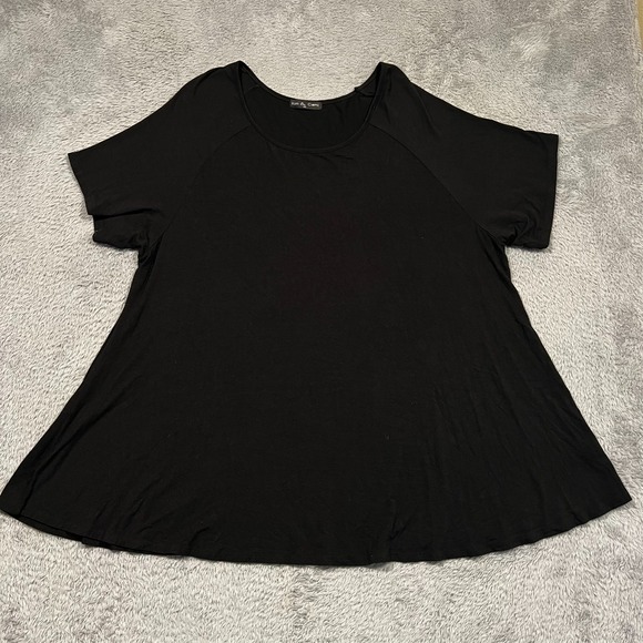 Kim‎ & Cami Tunic Top Women's 3X Plus Size Black Short Sleeve Stretch - Picture 1 of 9